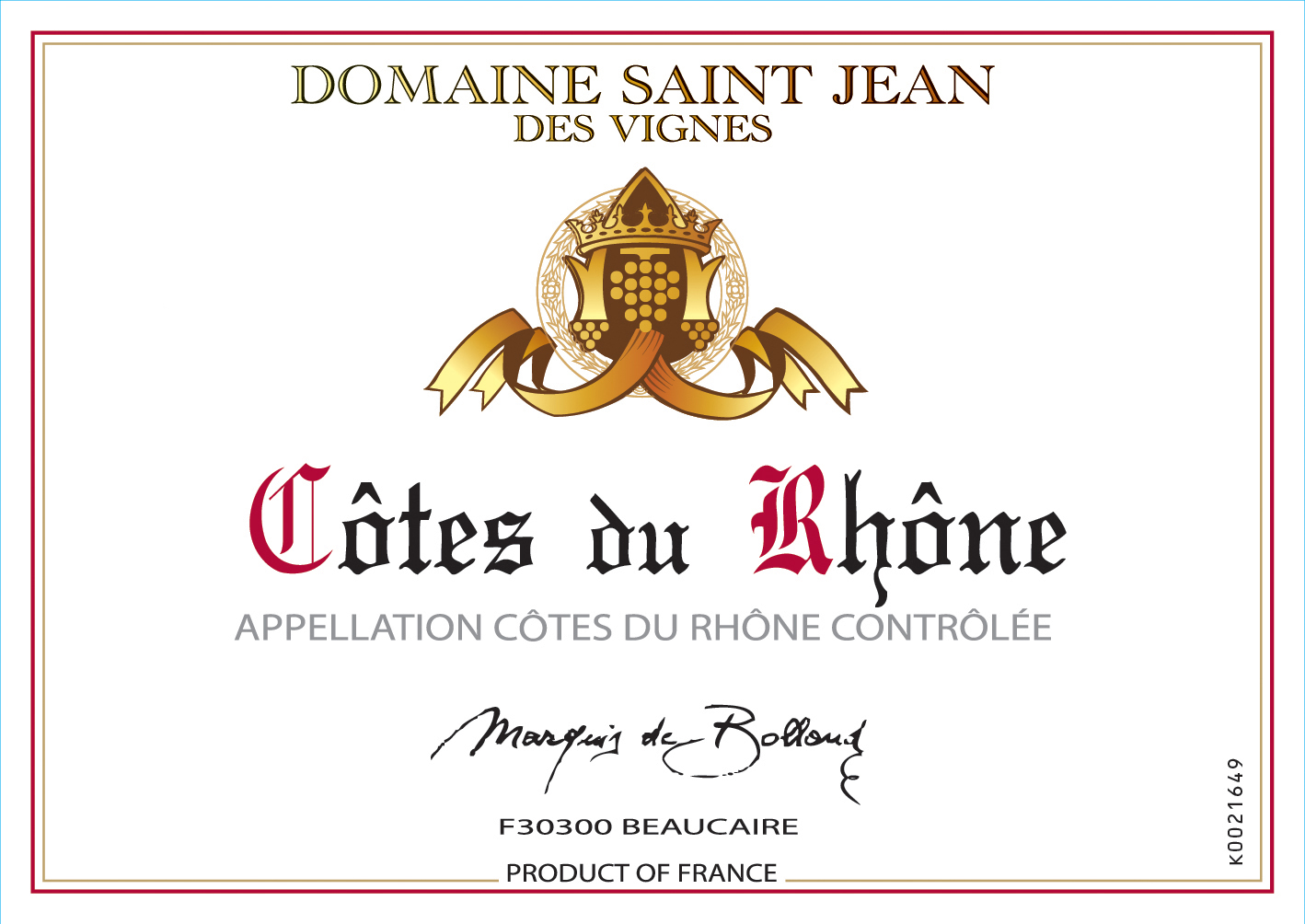 Domaine Saint Jean des Vignes label