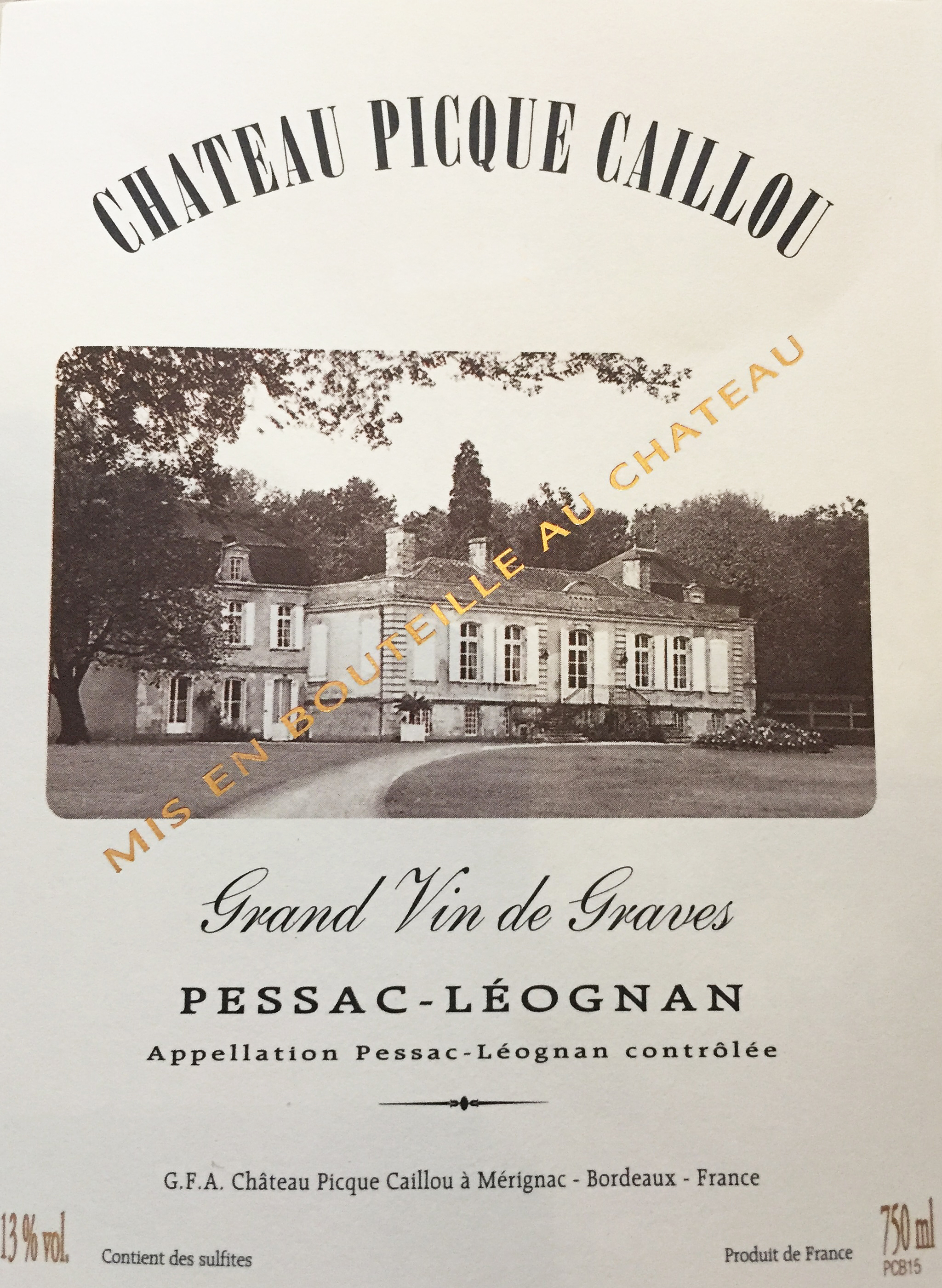 Chateau Picque Caillou - Blanc label