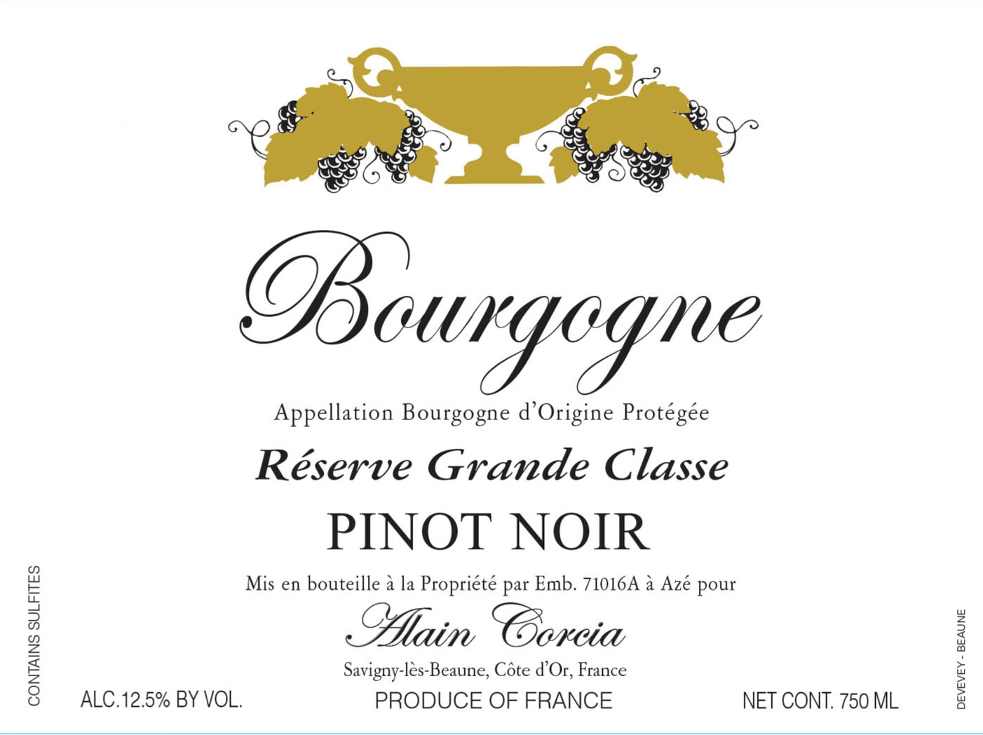 Collection Alain Corcia - Reserve Grande Classe - Pinot Noir label